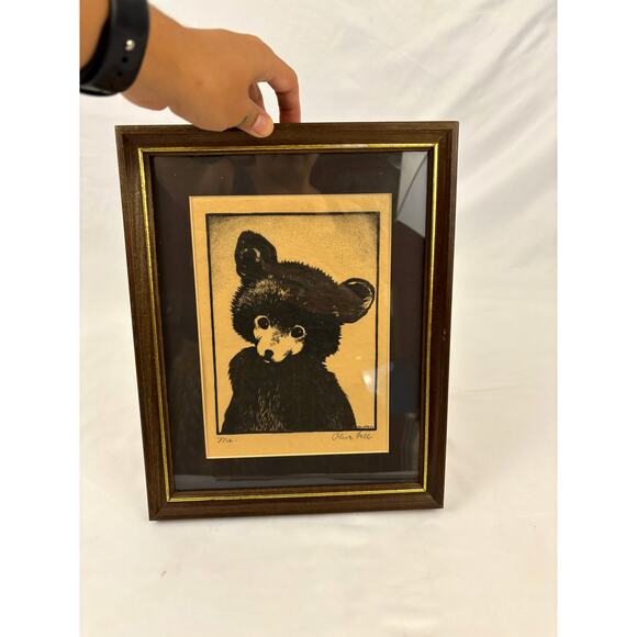 Vintage Olive Fell "Me" Little Cub Bear Framed Art Print Signed Artist - Picture 10 of 10